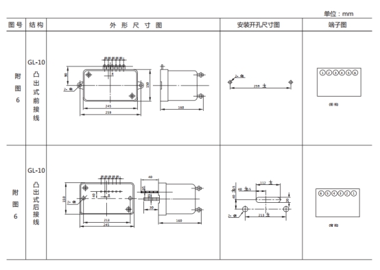 GL-11過流繼電器外形結構及安裝尺寸圖片