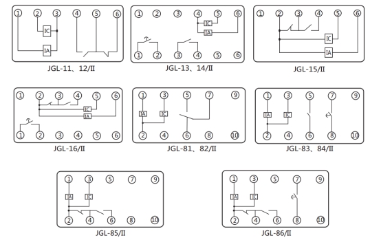 JGL-86/Ⅱ二相靜態(tài)反時(shí)限過(guò)流繼電器內(nèi)部端子外引接線圖