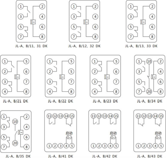 JL-A、B/34 DK無輔源電流繼電器內(nèi)部接線及外引端子圖（正視圖）