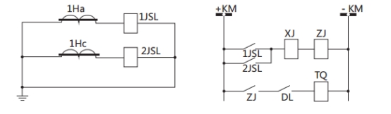 JSL-22繼電器構(gòu)成的二相式定時(shí)限保護(hù)的原理圖