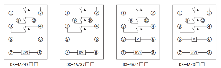 DX-4A信號繼電器內(nèi)部接線及外引接線圖