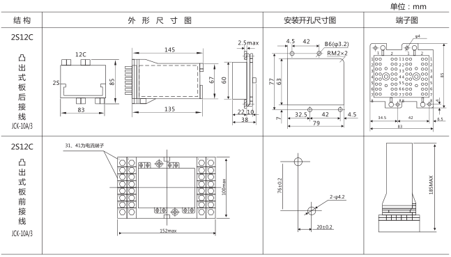 DZB-554中間繼電器外形及安裝尺寸圖片