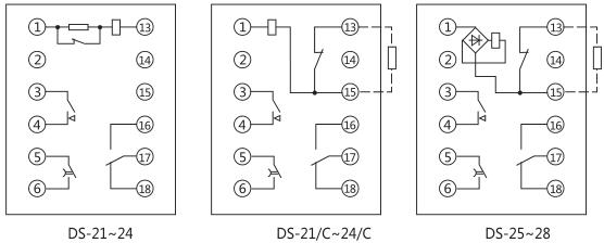 DS-24C時間繼電器內(nèi)部接線及外引接線圖(正視圖)