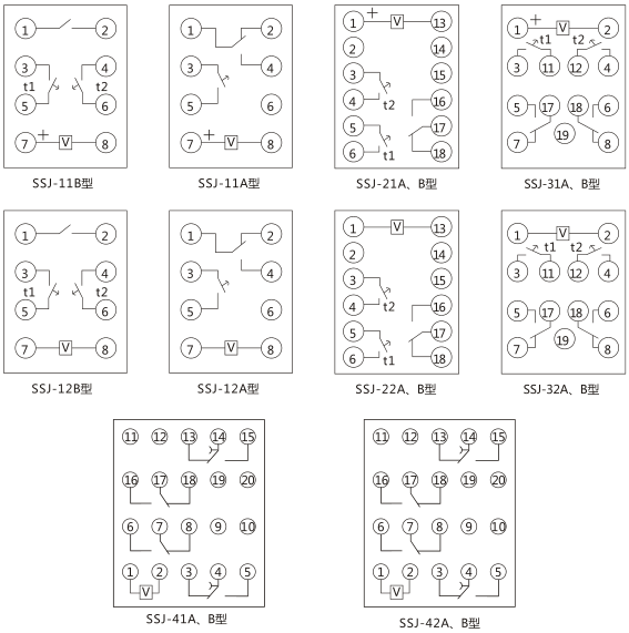 SSJ-22A靜態(tài)時間繼電器內(nèi)部接線及外引接線圖(正視圖)圖片