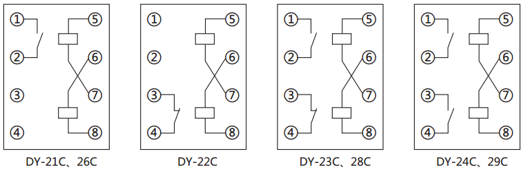 DY-21C～25C/60C電壓繼電器內(nèi)部接線圖