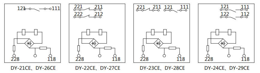 DY-21CE電壓繼電器內(nèi)部接線及外引接線圖