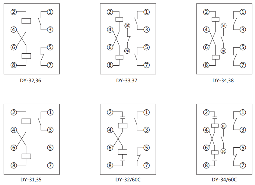 DY-37電壓繼電器內(nèi)部接線圖及外引接線圖(背視圖)