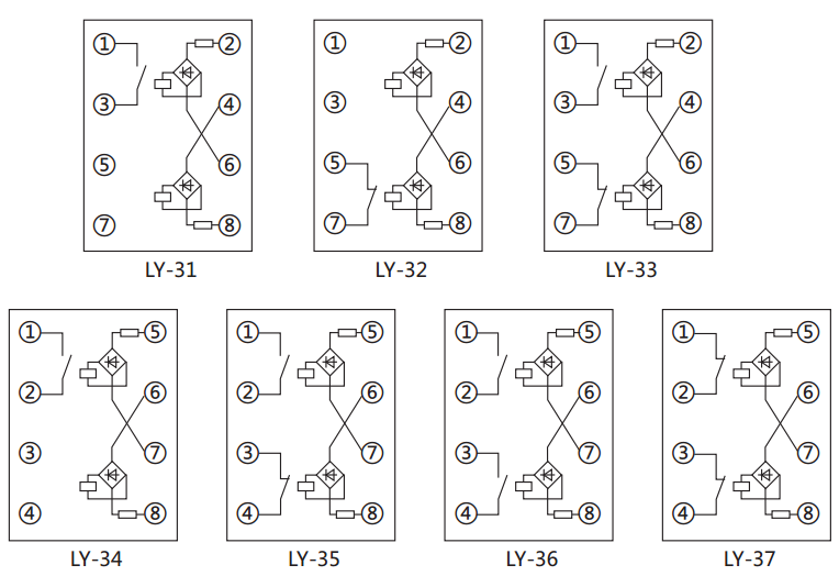 LY-34電壓繼電器內(nèi)部接線及外引接線圖