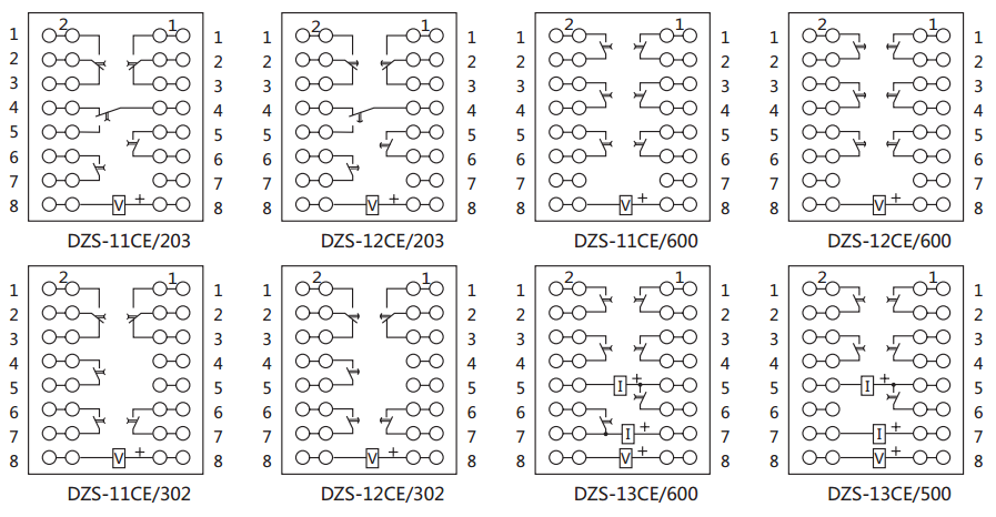 DZS-13CE延時(shí)中間繼電器內(nèi)部接線(xiàn)圖及外引接線(xiàn)圖