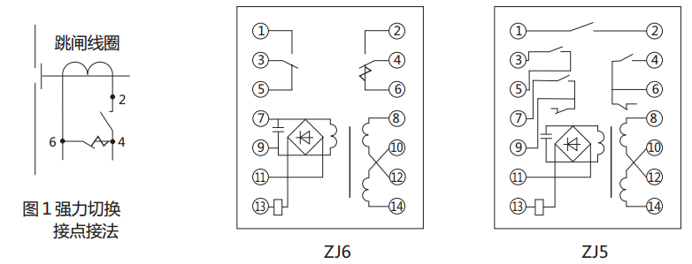 ZJ5中間繼電器內(nèi)部接線圖及外引接線圖(正視圖)