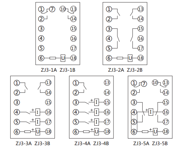 ZJ3-3B快速中間繼電器內(nèi)部接線圖及外引接線圖(正視圖)