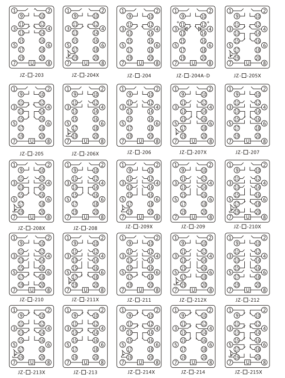 JZY（J)-203X靜態(tài)中間繼電器內(nèi)部接線圖及外引接線圖
