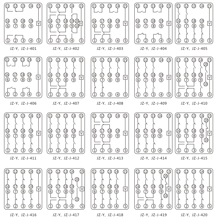 JZY（J)-415靜態(tài)中間繼電器內(nèi)部接線圖及外引接線圖
