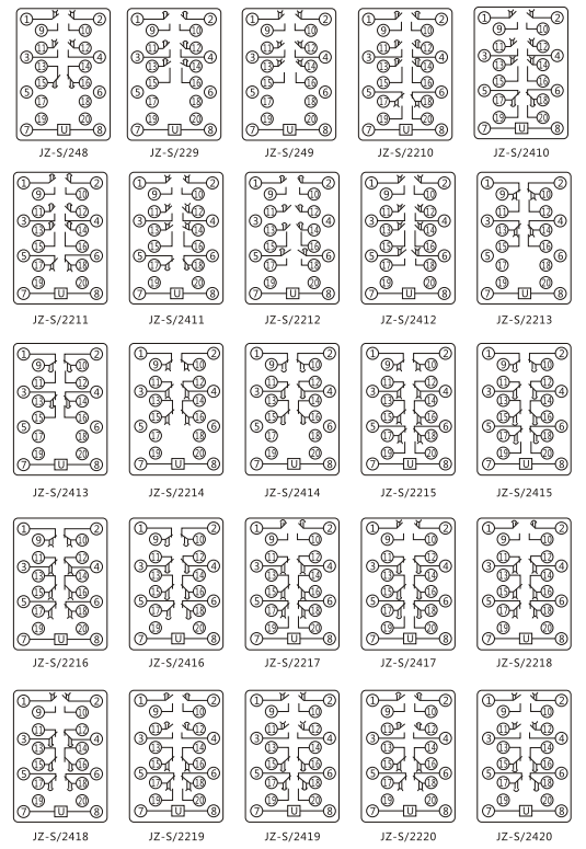 JZ-S/424靜態(tài)可調(diào)延時(shí)中間繼電器內(nèi)部接線(xiàn)圖及外引接線(xiàn)圖