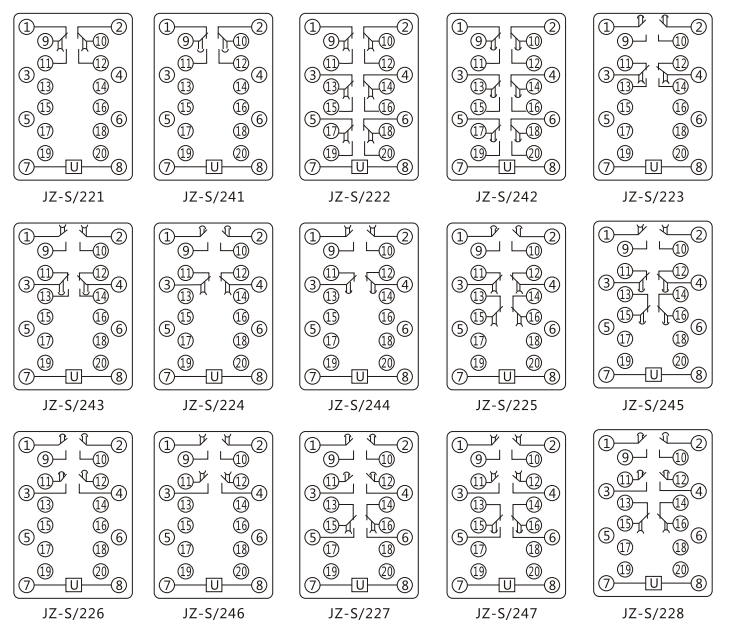 JZ-S/424靜態(tài)可調(diào)延時(shí)中間繼電器內(nèi)部接線(xiàn)圖及外引接線(xiàn)圖