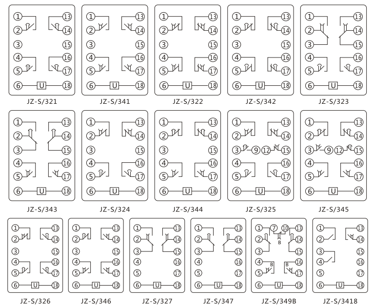 JZ-S/224靜態(tài)可調(diào)延時中間繼電器內(nèi)部接線圖及外引接線圖