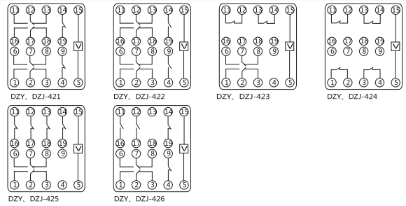 DZY（J)-415導軌式中間繼電器內(nèi)部端子外引接線圖(正視)