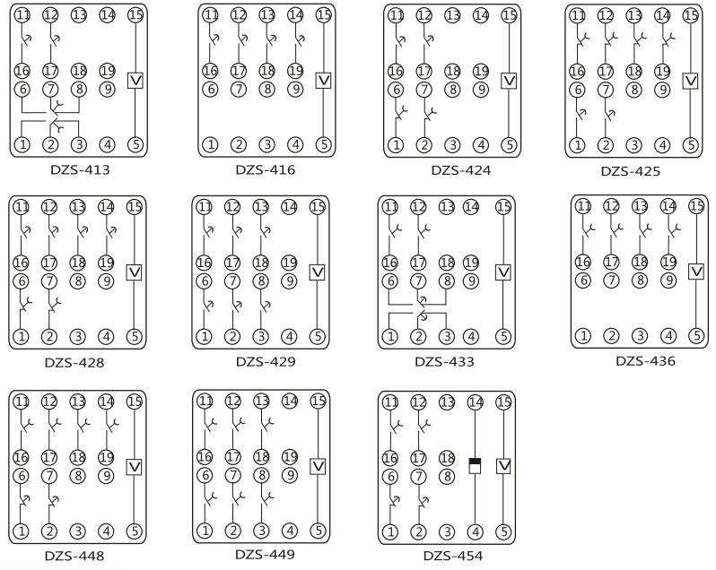 DZY（J)-412中間繼電器內(nèi)部端子外引接線圖(正視)