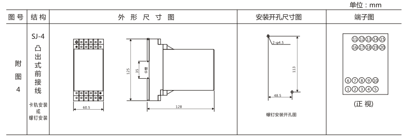 DZY（J)-415導軌式中間繼電器外形結構及開孔尺寸圖