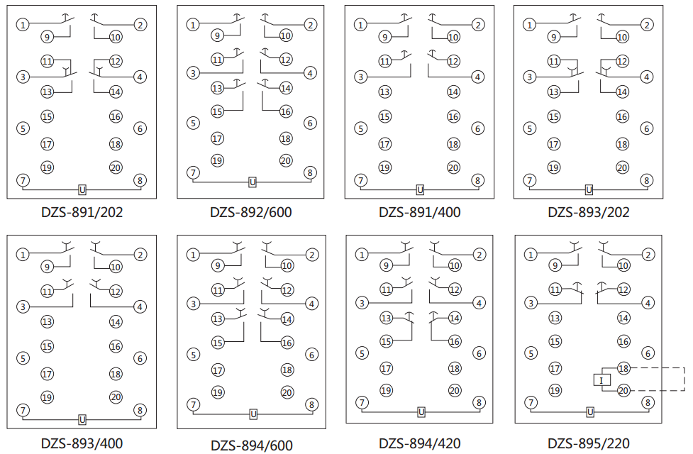 DZS-892延時中間繼電器內(nèi)部接線圖及外引接線圖（背視）