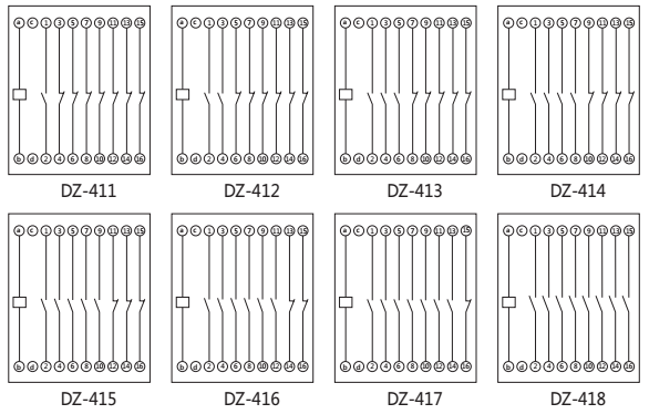 DZ-418中間繼電器內部接線圖以及外引接線圖